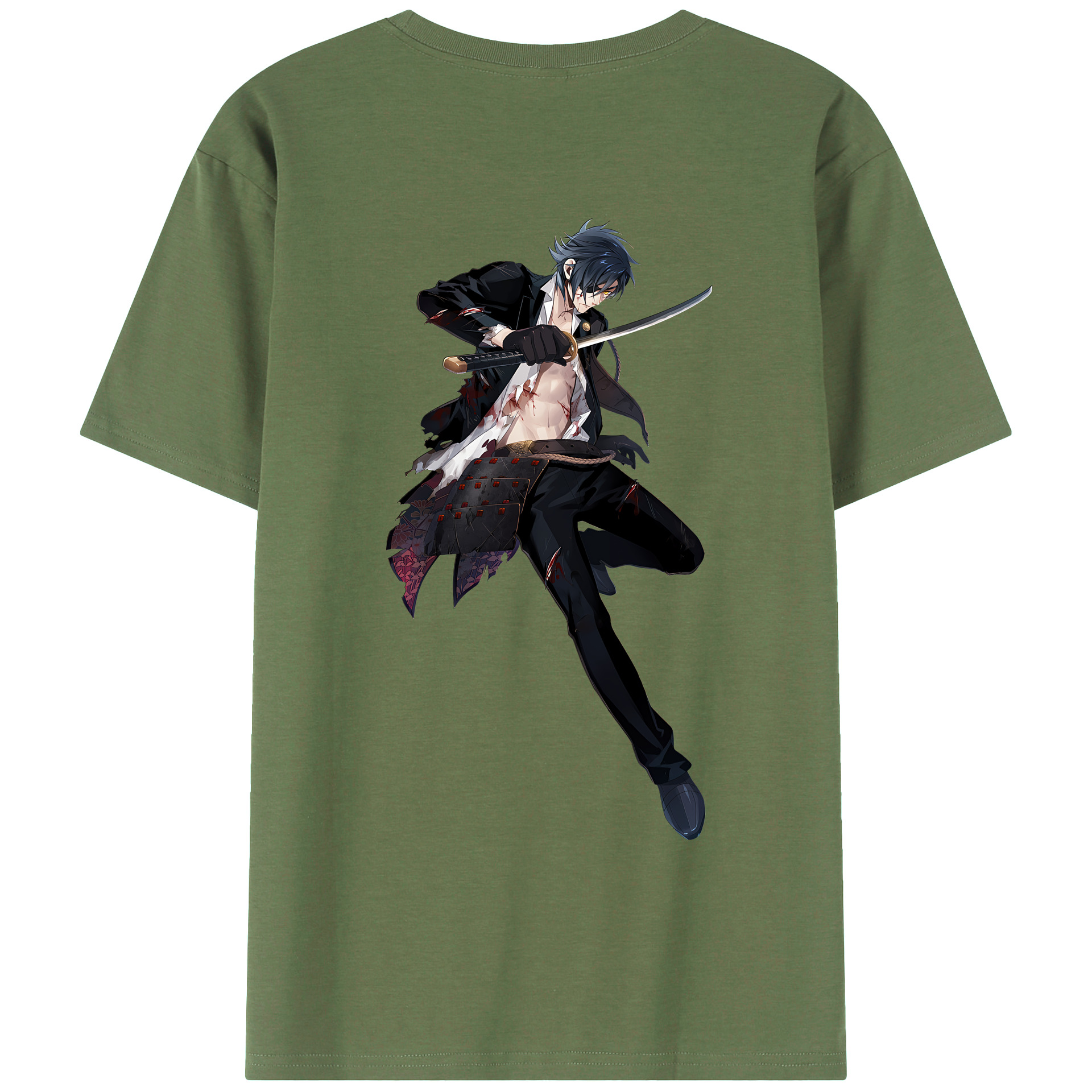 （画像用） 刀剣乱舞 Touken Ranbu 綿100％ メンズ半袖Tシャツ（バックプリント） 通気性